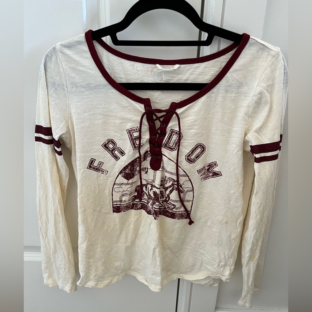Forever 21 Freedom Horse Cream Red Longsleeve Shirt
